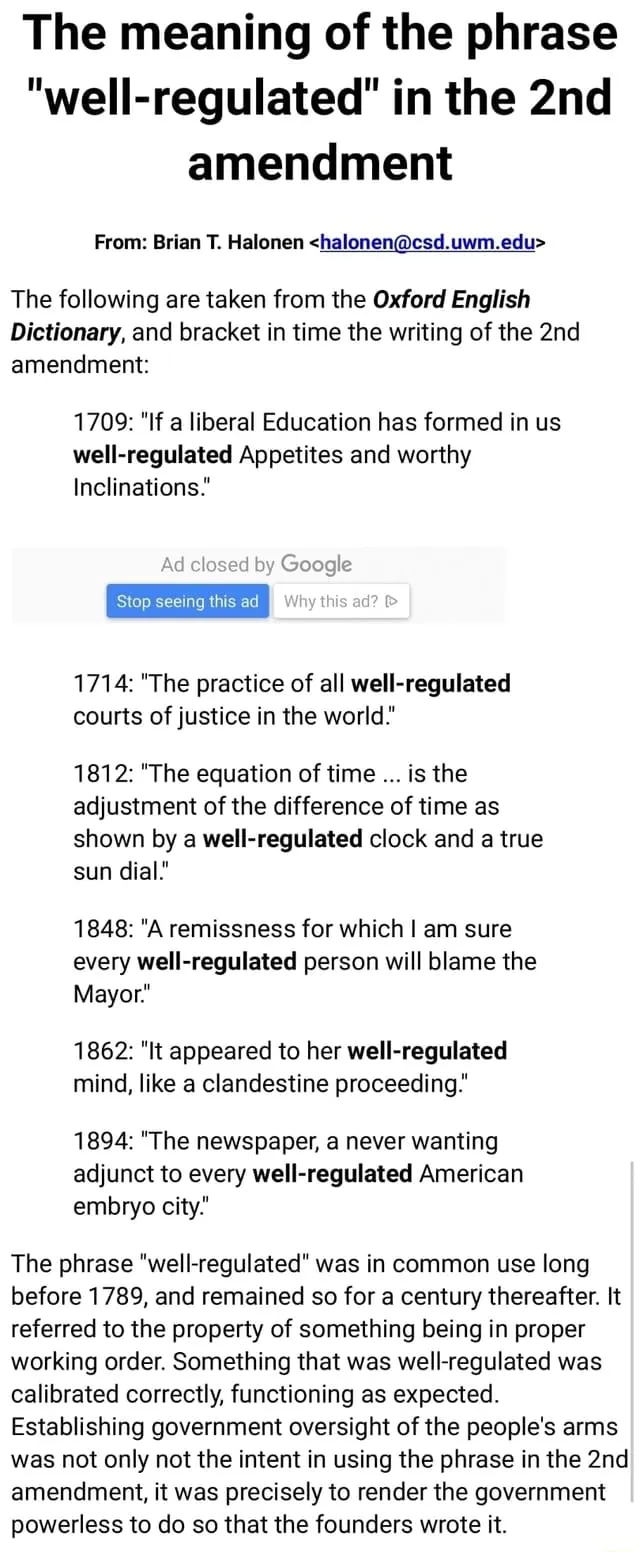 Quote by "Well-Regulated" Definition